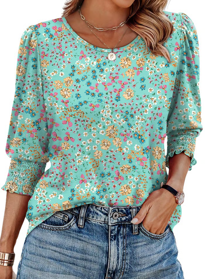 Ava | Printed Charm Top Flowers on lake