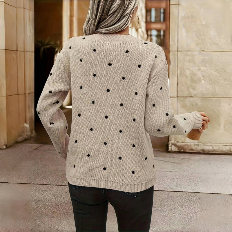Casual Knitted Sweater with Polka Dots