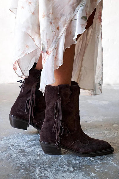 Camille | Suede Fringe Ankle Boots