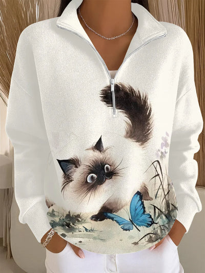 Women's Cat Art Print Casual Sweatshirt