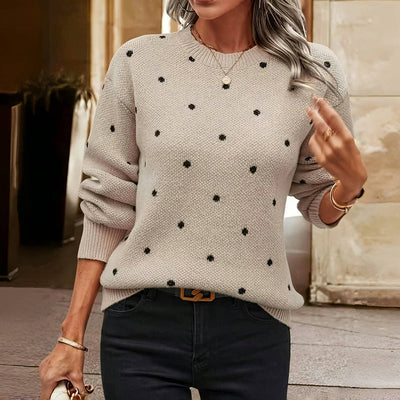 Casual Knitted Sweater with Polka Dots