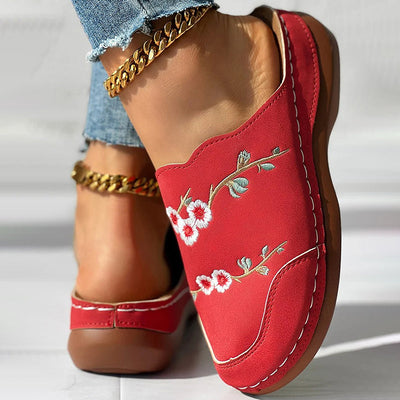 Vintage house slippers with floral embroidery