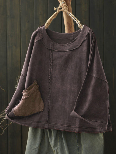 Women's Summer Retro Solid Color Cotton Split O-Neck Shirt