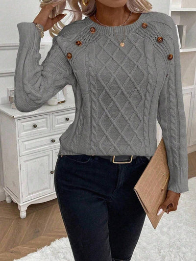 Catharina | Button-Detail Cable Knit Sweater