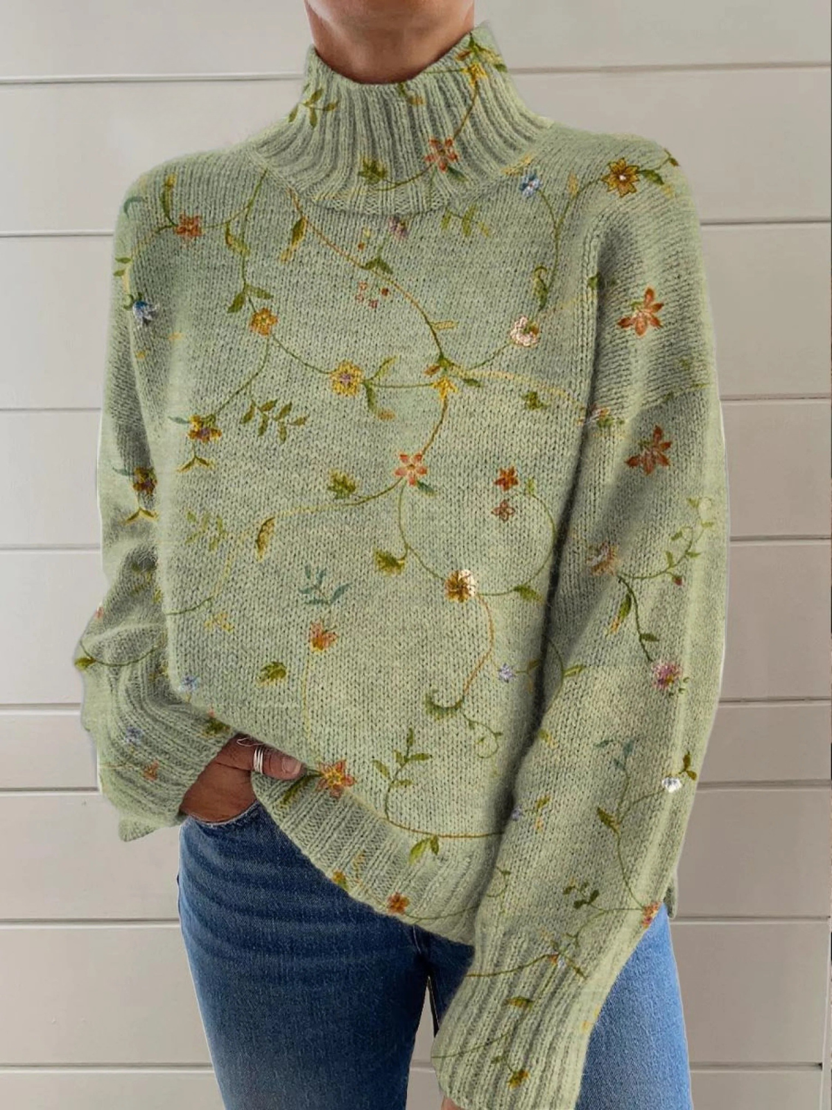 Elle | Floral pattern long-sleeve sweater