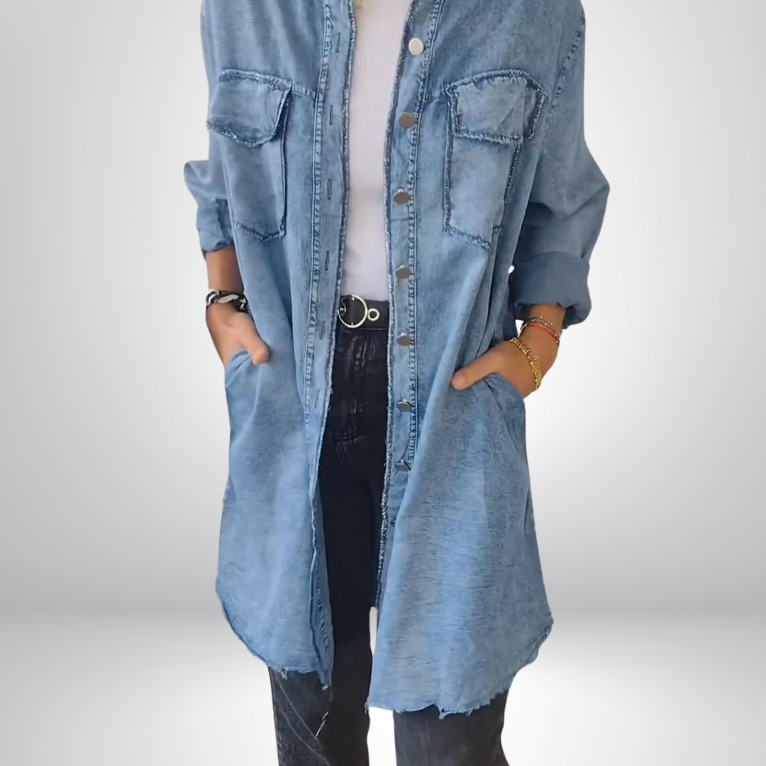 Stylish and Versatile Long-Sleeve Denim Jacket with Collar