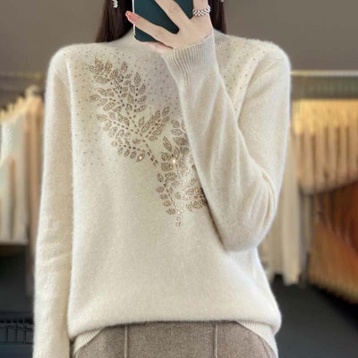 Knitted sweater with leaf pattern