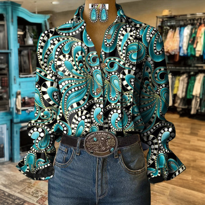 Vintage Abstract Print Blouse