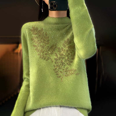 Knitted sweater with leaf pattern