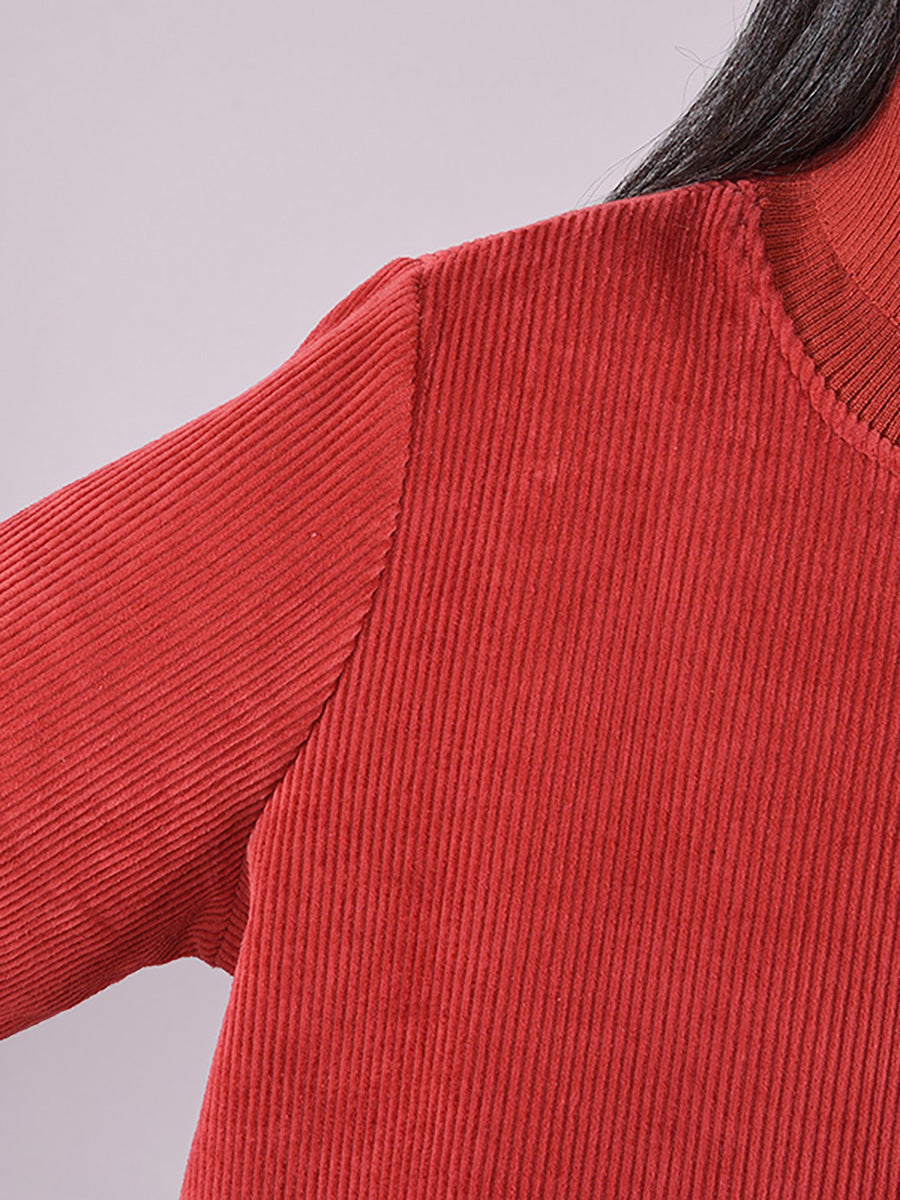 Plus Size Women's Solid Color Fleece-Lined Corduroy Dress