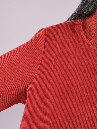 Plus Size Women's Solid Color Fleece-Lined Corduroy Dress