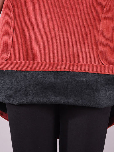 Plus Size Women's Solid Color Fleece-Lined Corduroy Dress