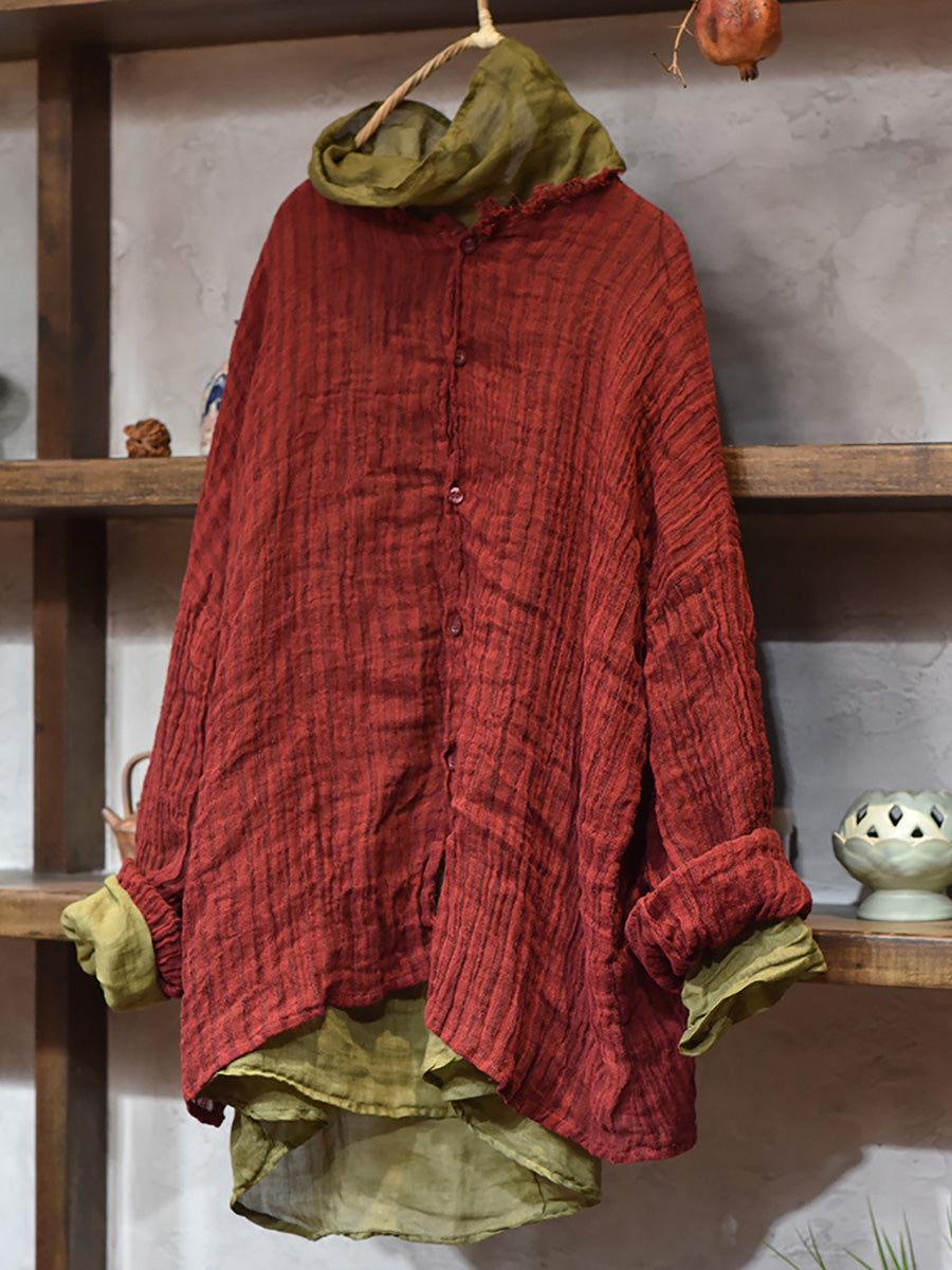 Women's Autumn Vintage Stripe Raw Edge Linen Shirt