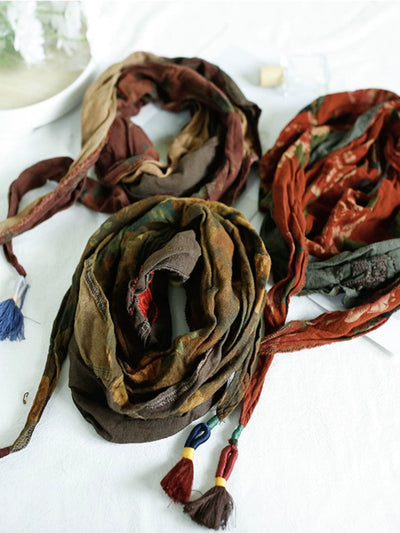 Women’s Vintage Floral Patchwork Embroidered Linen Triangular Scarf