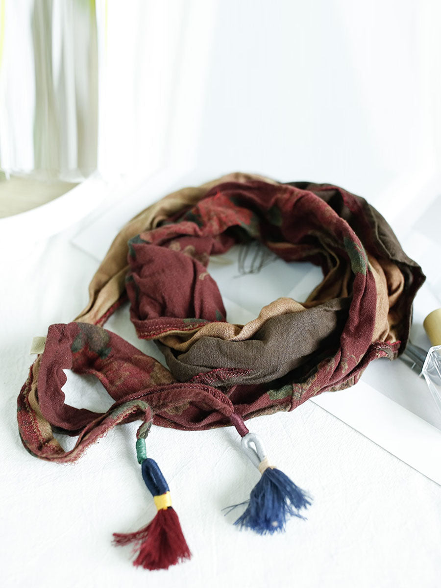 Women’s Vintage Floral Patchwork Embroidered Linen Triangular Scarf