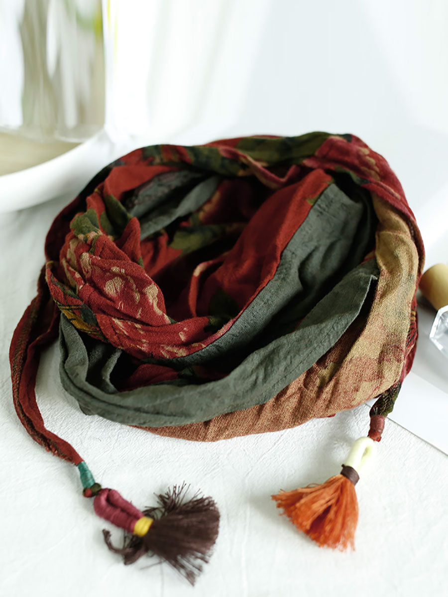 Women’s Vintage Floral Patchwork Embroidered Linen Triangular Scarf