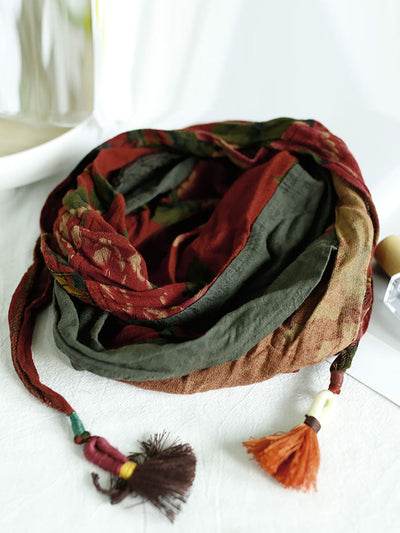 Women’s Vintage Floral Patchwork Embroidered Linen Triangular Scarf