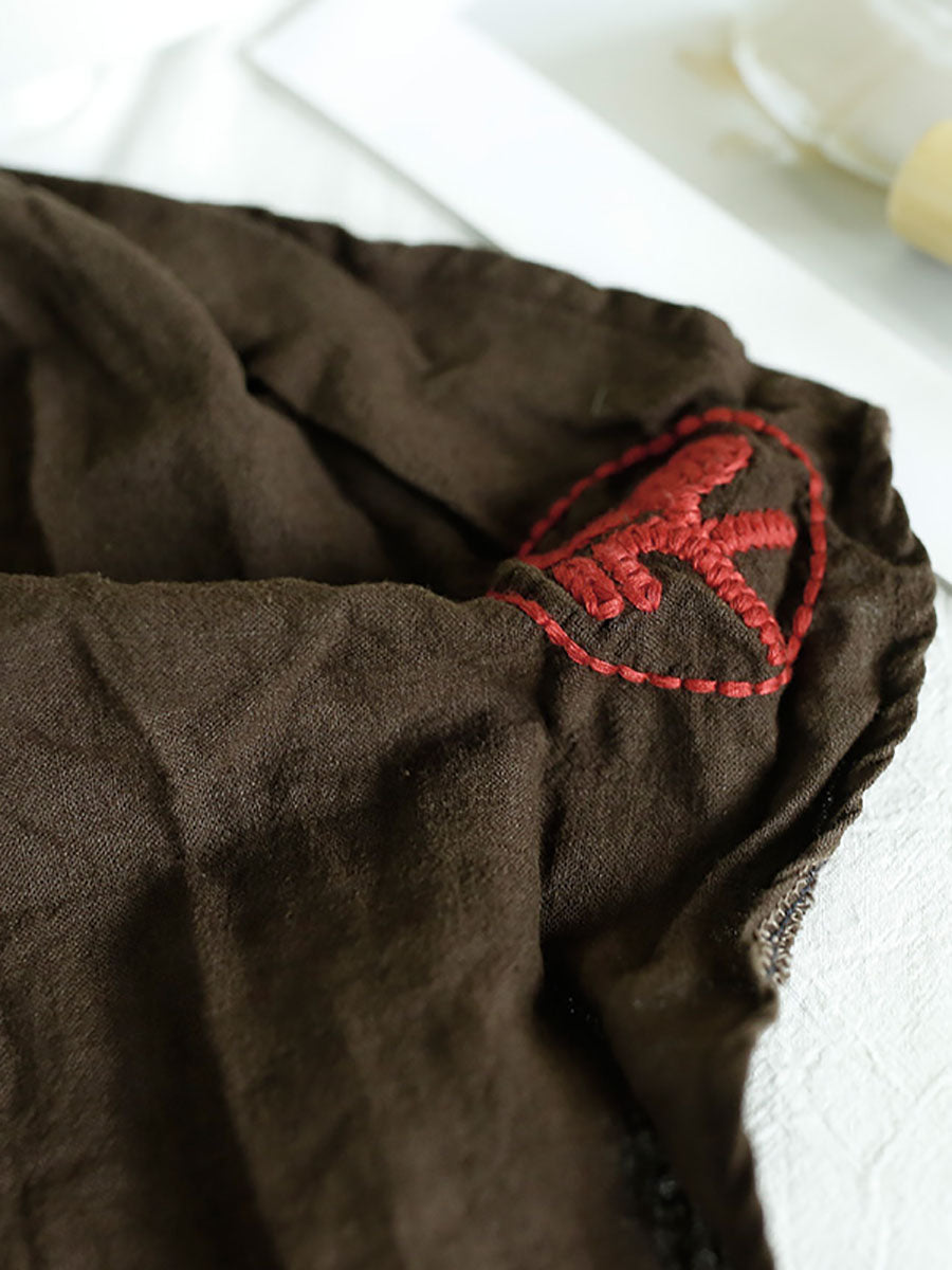 Women’s Vintage Floral Patchwork Embroidered Linen Triangular Scarf