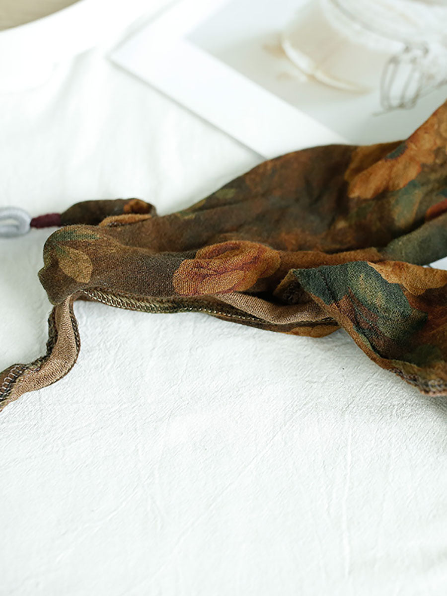 Women’s Vintage Floral Patchwork Embroidered Linen Triangular Scarf