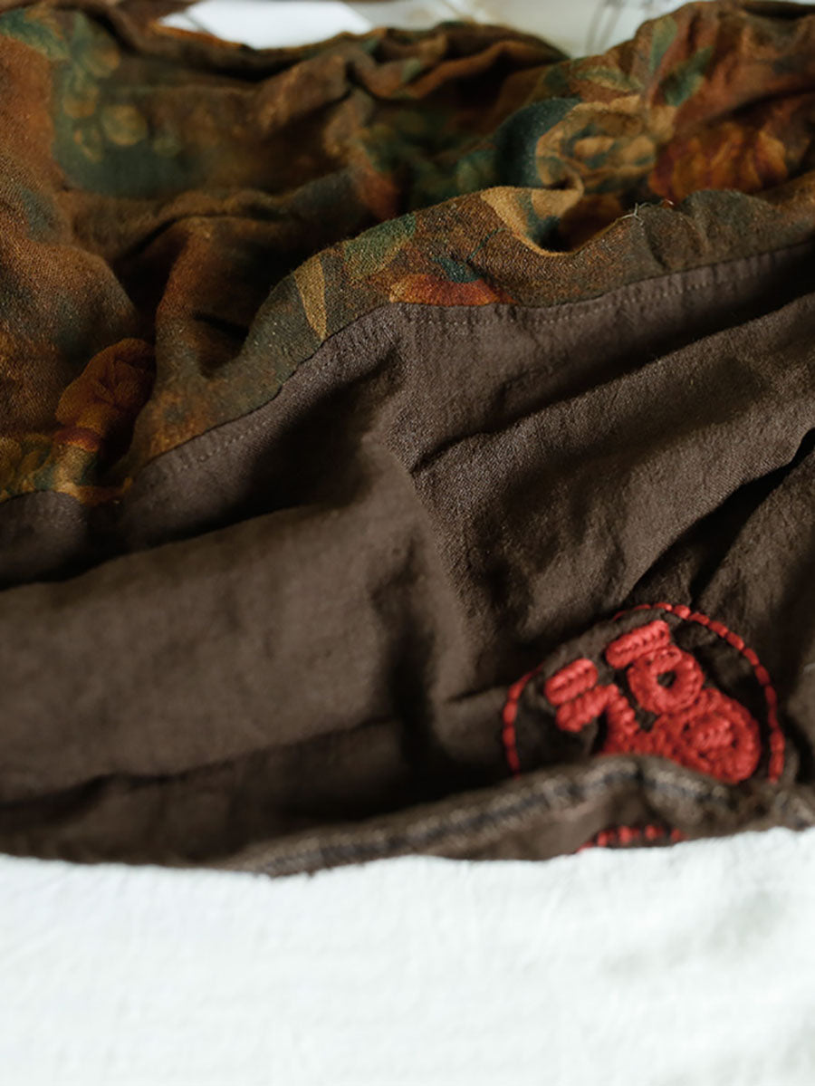 Women’s Vintage Floral Patchwork Embroidered Linen Triangular Scarf