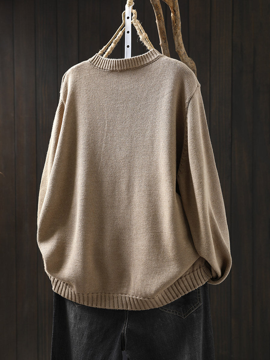 Women's Autumn Ethnic Colorblock Half-Turtleneck Sweater