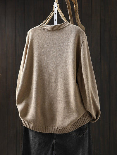Women's Autumn Ethnic Colorblock Half-Turtleneck Sweater