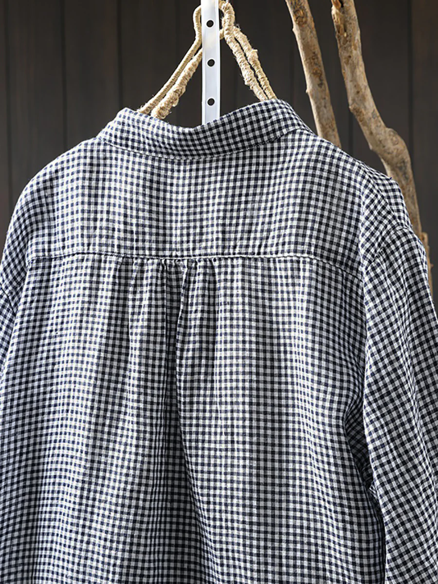 Women’s Artsy Lattice 100% Linen Shirt with Turn-Down Collar