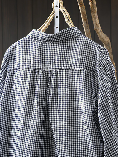 Women’s Artsy Lattice 100% Linen Shirt with Turn-Down Collar