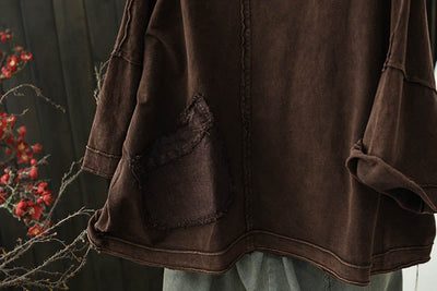 Women's Summer Retro Solid Color Cotton Split O-Neck Shirt