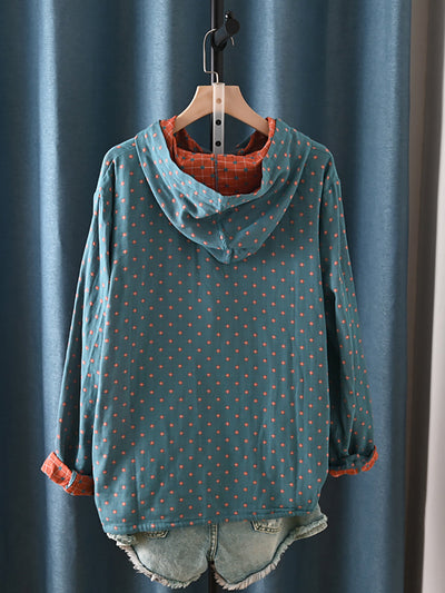 Women's Autumn Vintage Plaid Hooded Shirt Made of 100% Cotton