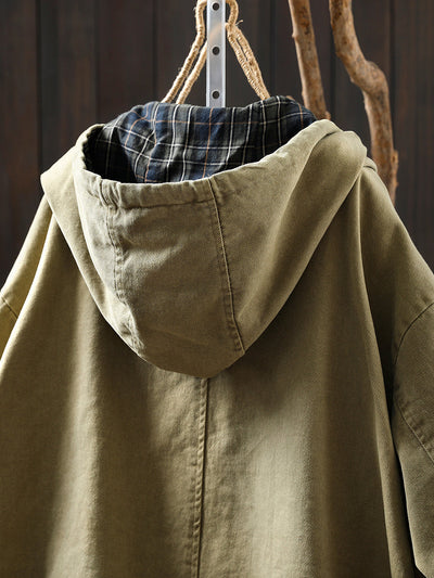 Women's Autumn Plaid Split Cotton Cardigan with Hood