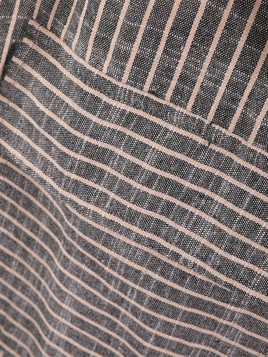 Women's Fall Dress with Wrap Collar and Striped Pattern Made of 100% Cotton