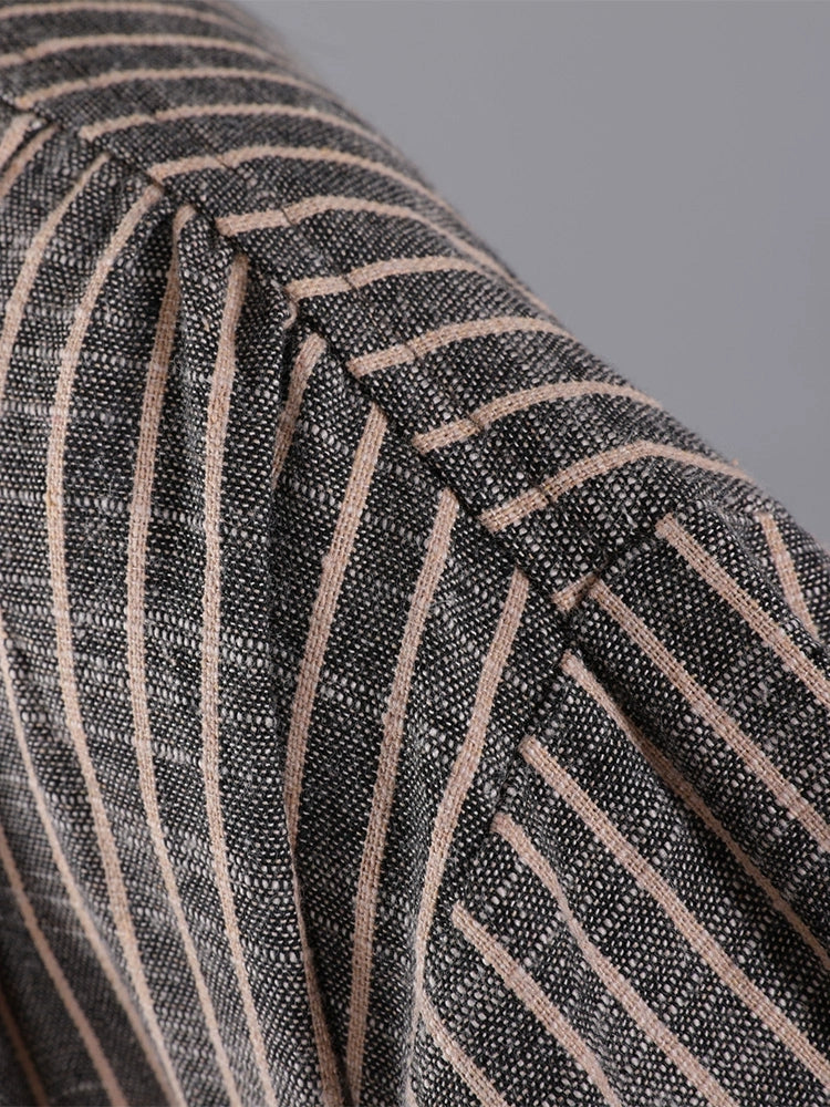 Women's Fall Dress with Wrap Collar and Striped Pattern Made of 100% Cotton