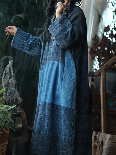 Women's Autumn Retro Patchwork Cotton O-neck Dress