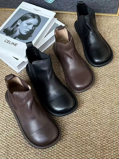 Women's Autumn Solid Color Soft Leather Flat Boots