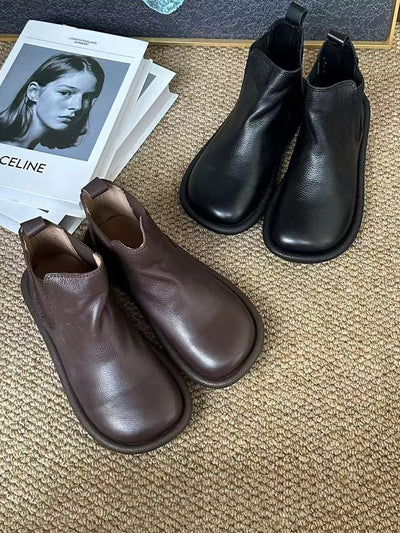 Women's Autumn Solid Color Soft Leather Flat Boots