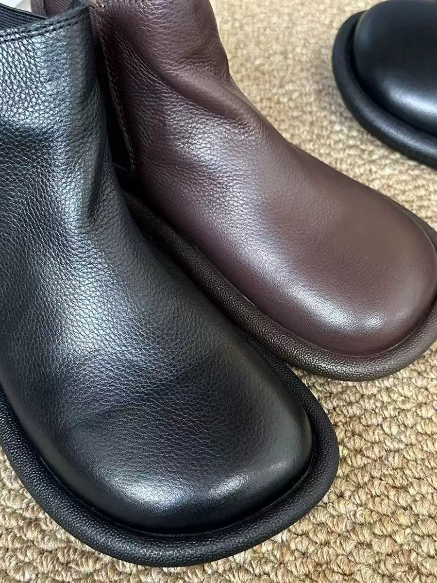 Women's Autumn Solid Color Soft Leather Flat Boots