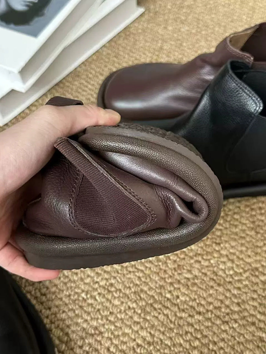 Women's Autumn Solid Color Soft Leather Flat Boots