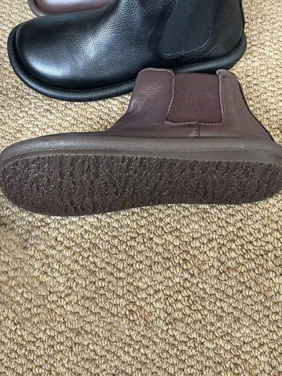 Women's Autumn Solid Color Soft Leather Flat Boots