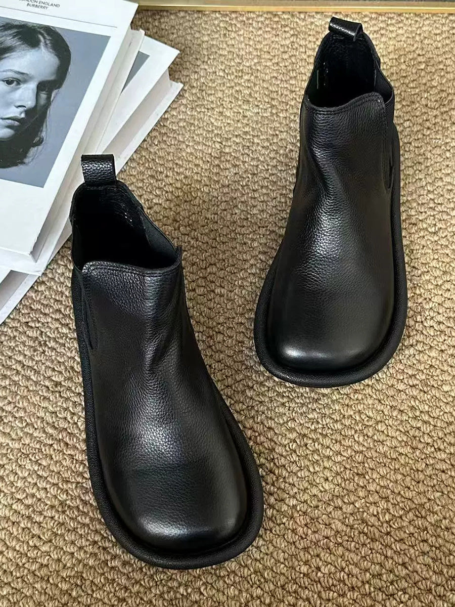 Women's Autumn Solid Color Soft Leather Flat Boots