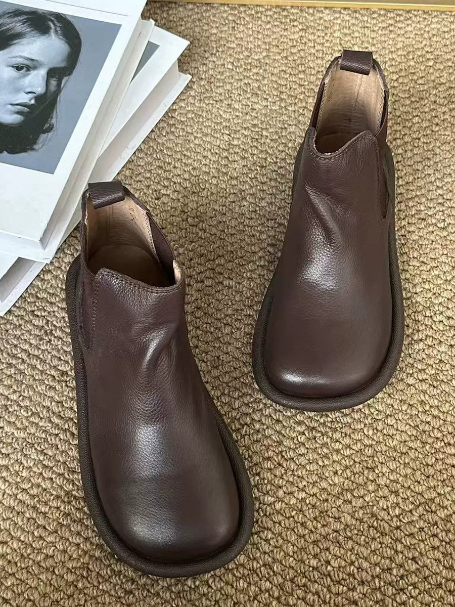 Women's Autumn Solid Color Soft Leather Flat Boots