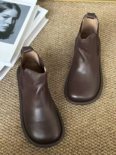 Women's Autumn Solid Color Soft Leather Flat Boots