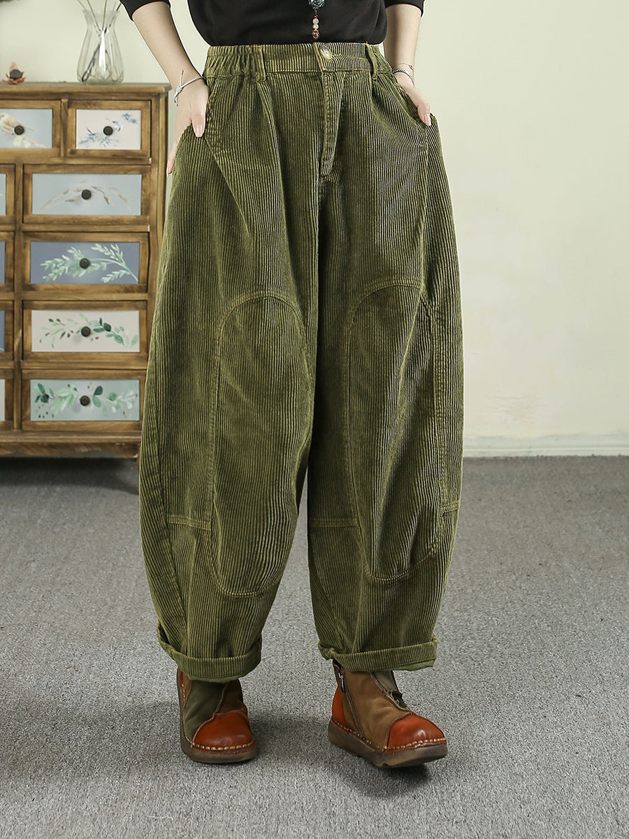 Women's Autumn Retro Solid Color Corduroy Harem Pants