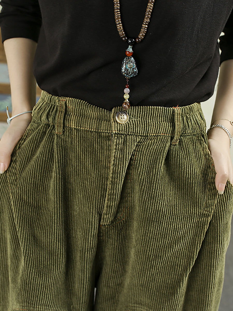 Women's Autumn Retro Solid Color Corduroy Harem Pants