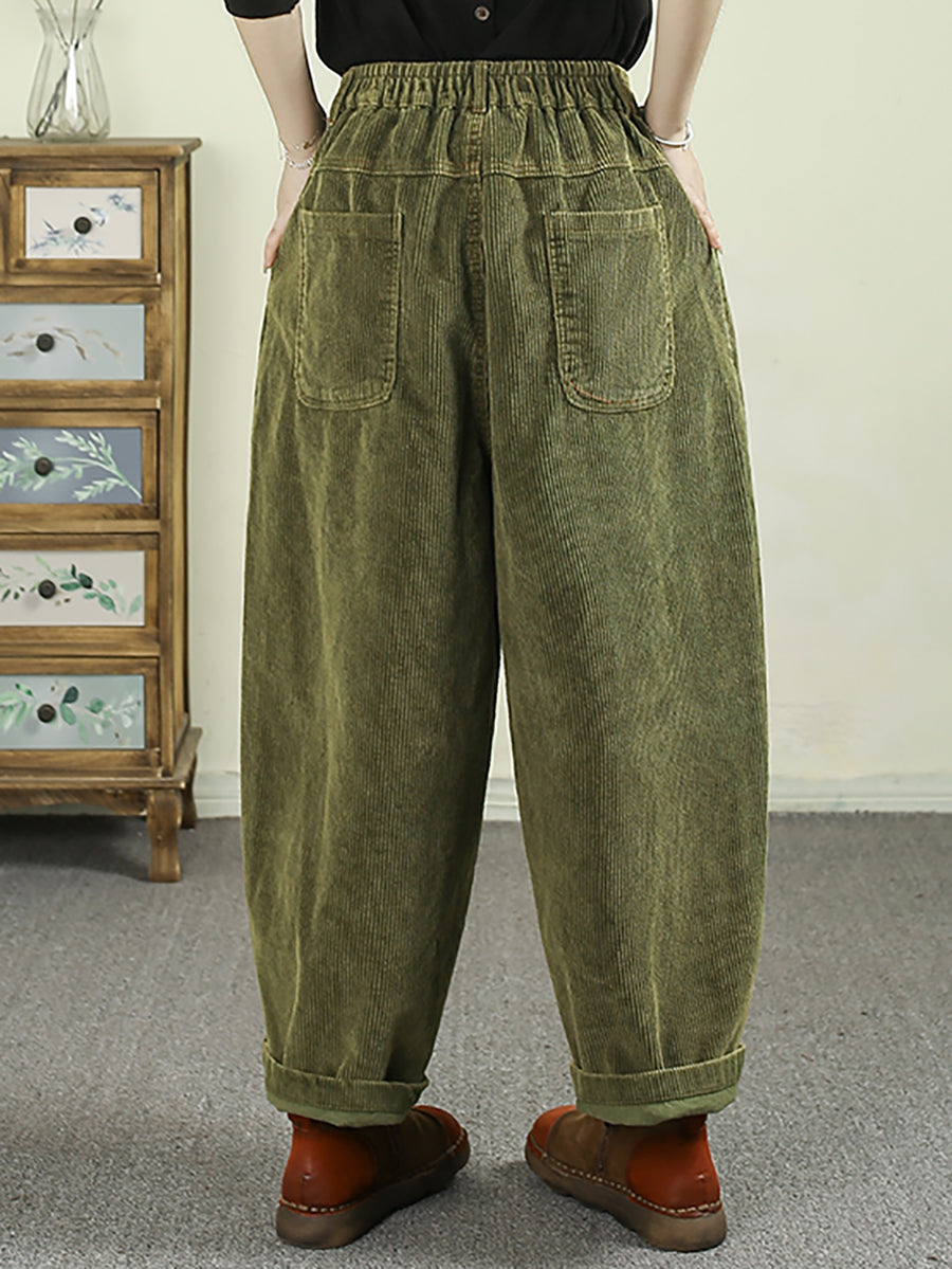 Women's Autumn Retro Solid Color Corduroy Harem Pants