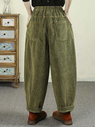 Women's Autumn Retro Solid Color Corduroy Harem Pants