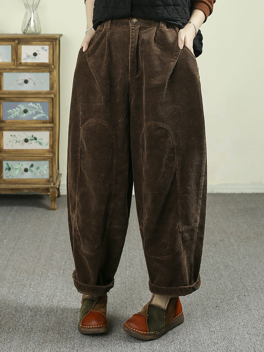 Women's Autumn Retro Solid Color Corduroy Harem Pants