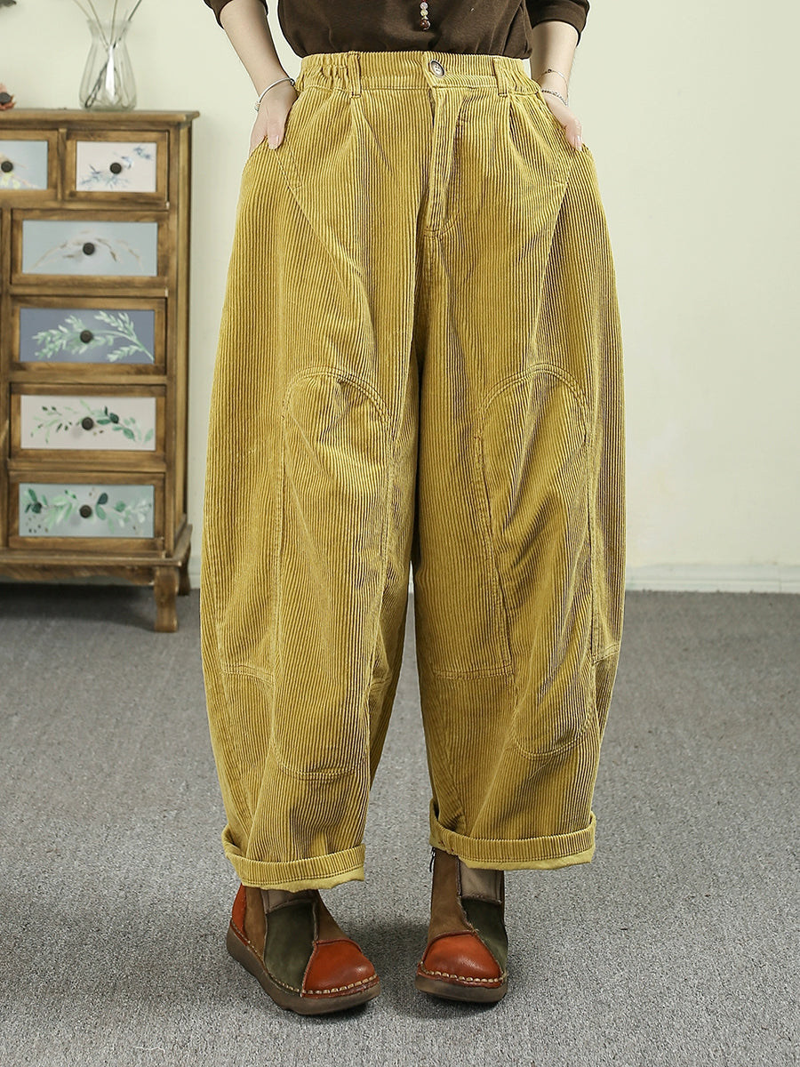 Women's Autumn Retro Solid Color Corduroy Harem Pants