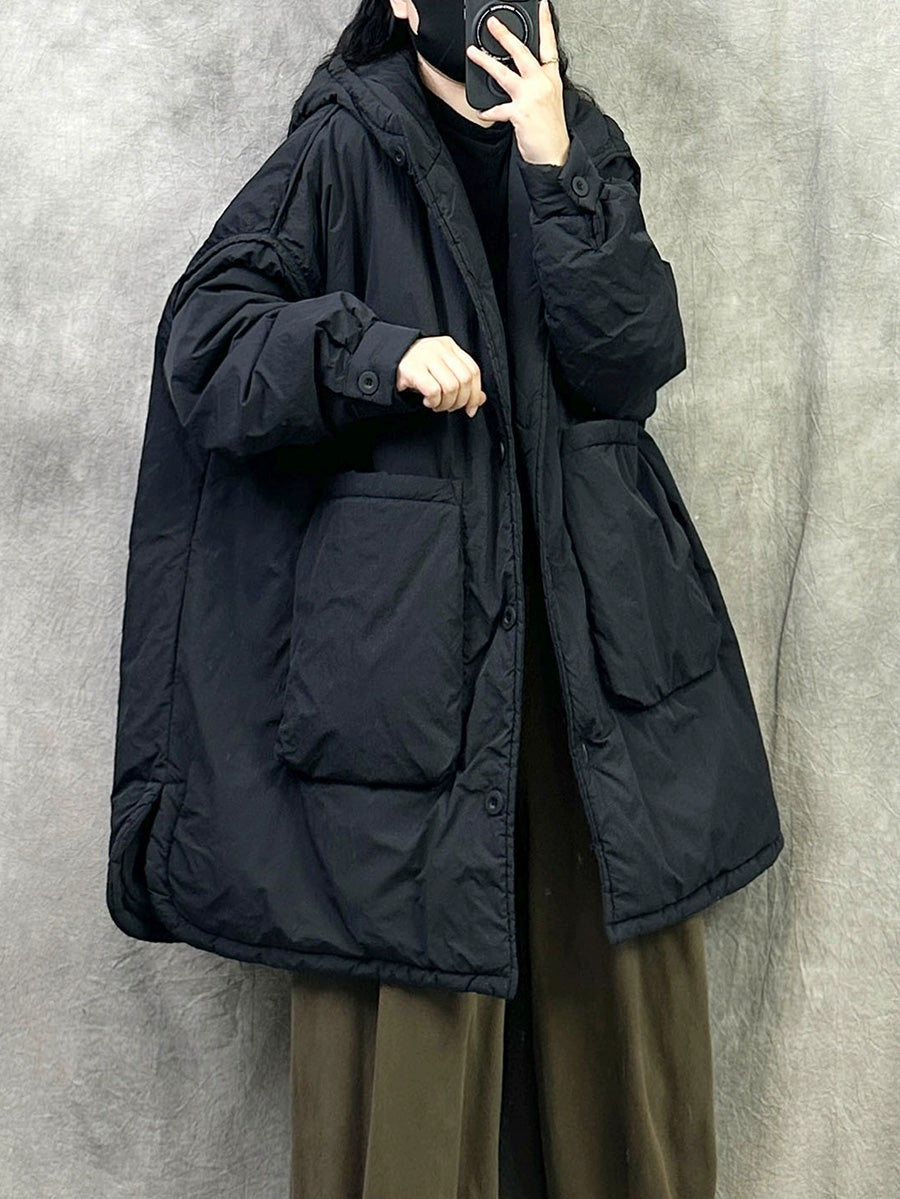 Women's Winter Casual Solid Color Puffer Jacket with Hood