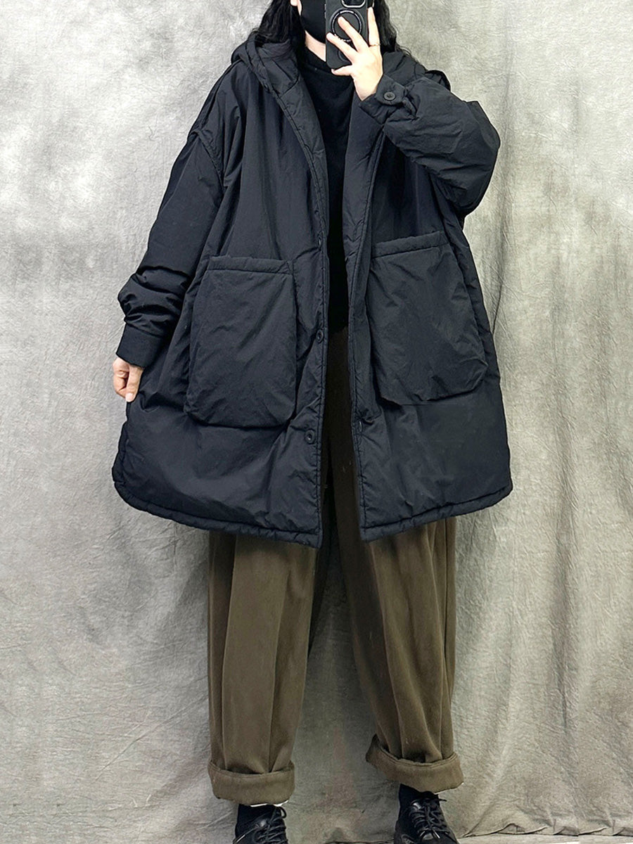 Women's Winter Casual Solid Color Puffer Jacket with Hood